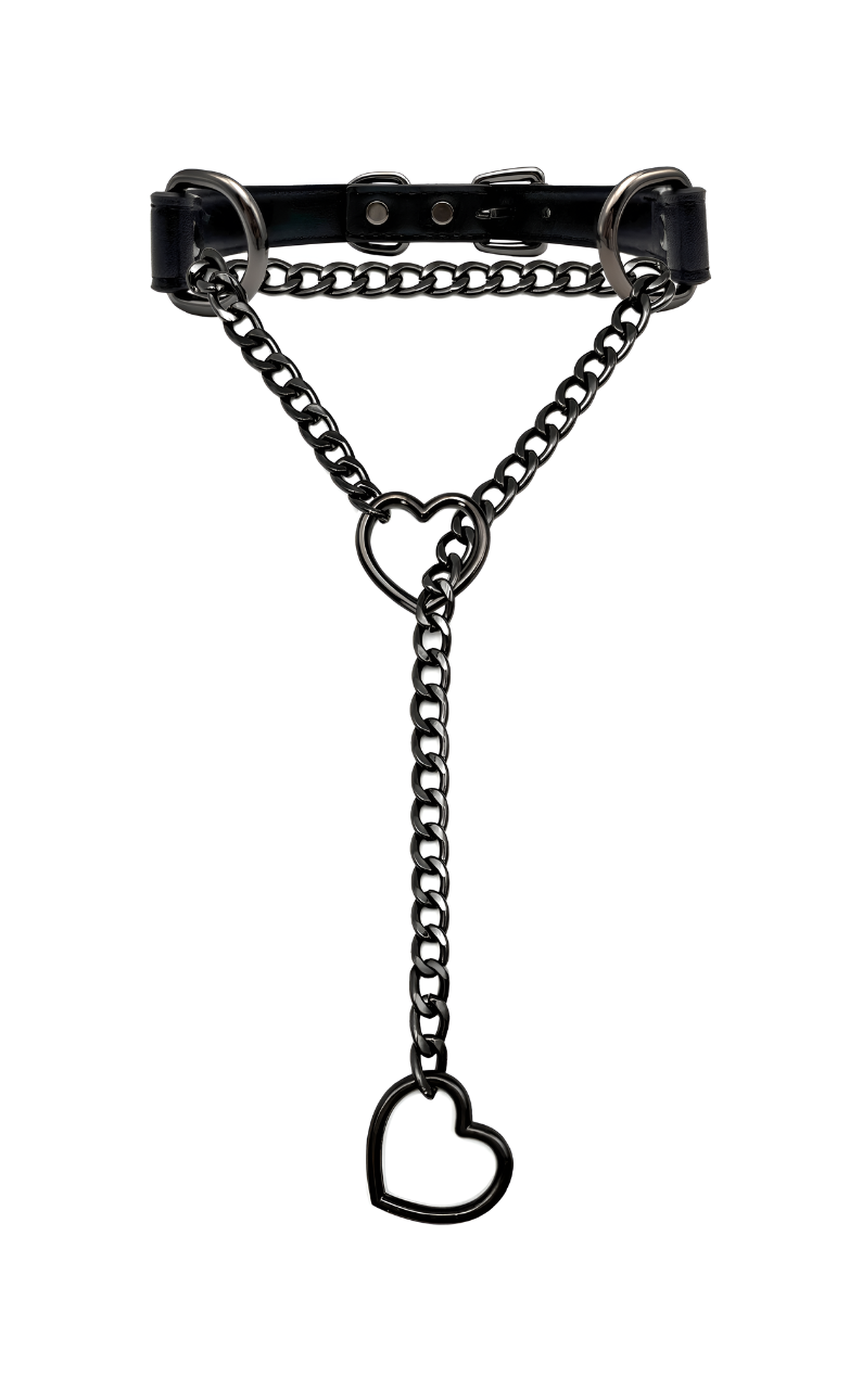 Heart Slip Chain Leather Choker Collar