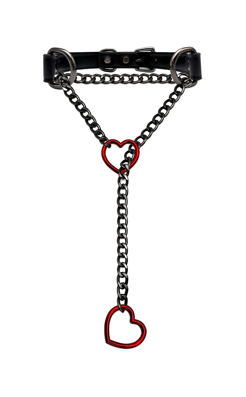 Heart Slip Chain Leather Choker Collar