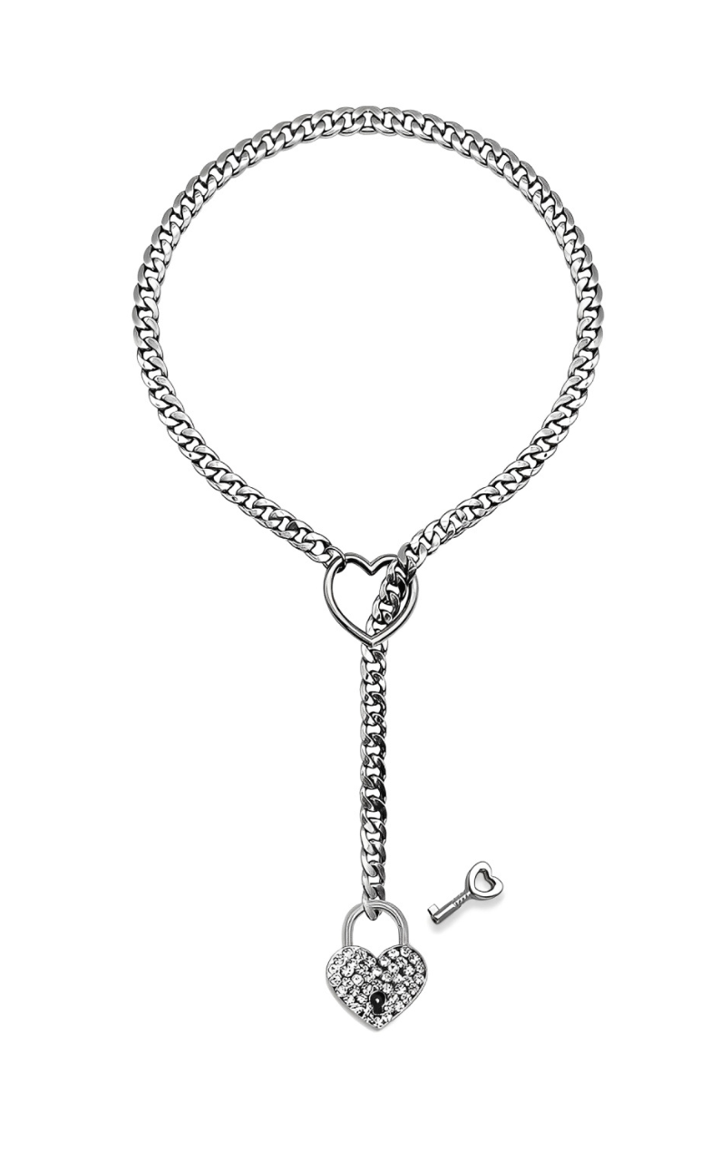 Crystal Heart Lock & Key Slip Chain
