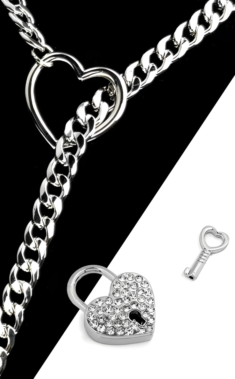 Crystal Heart Lock & Key Slip Chain