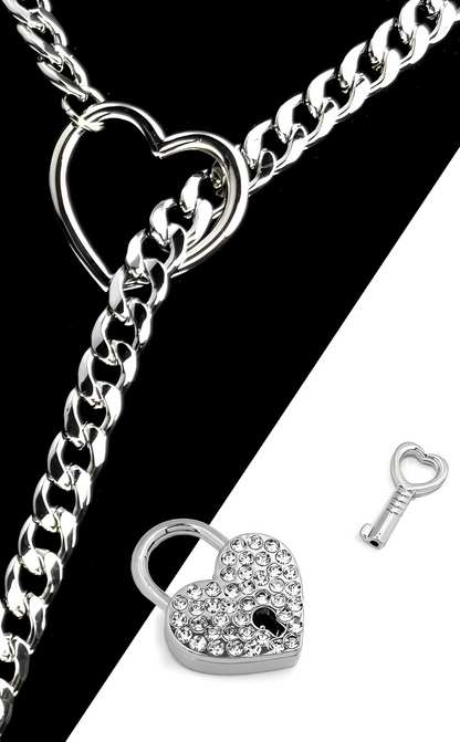 Crystal Heart Lock & Key Slip Chain
