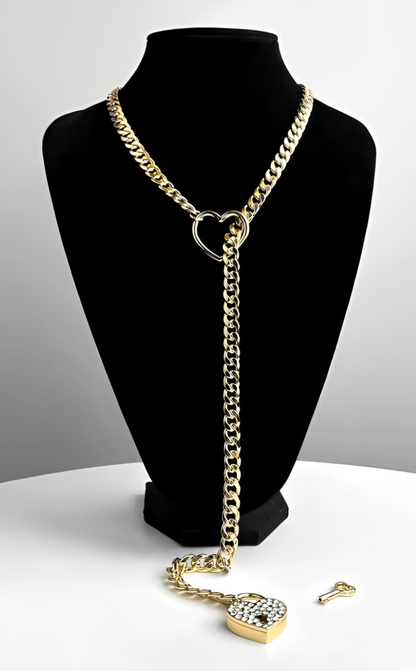 Crystal Heart Lock & Key Slip Chain