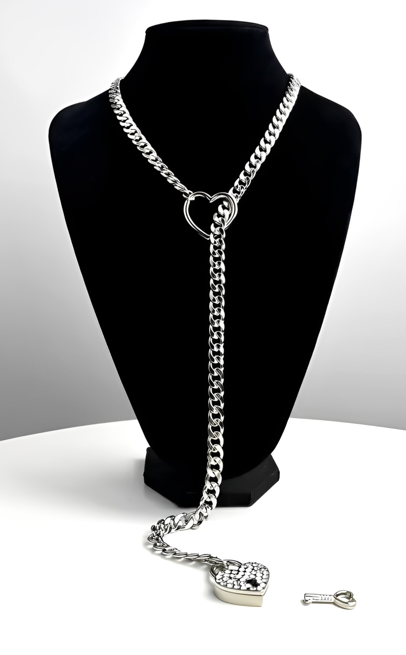 Crystal Heart Lock & Key Slip Chain
