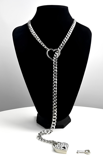 Crystal Heart Lock & Key Slip Chain