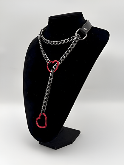 Heart Slip Chain Leather Choker Collar
