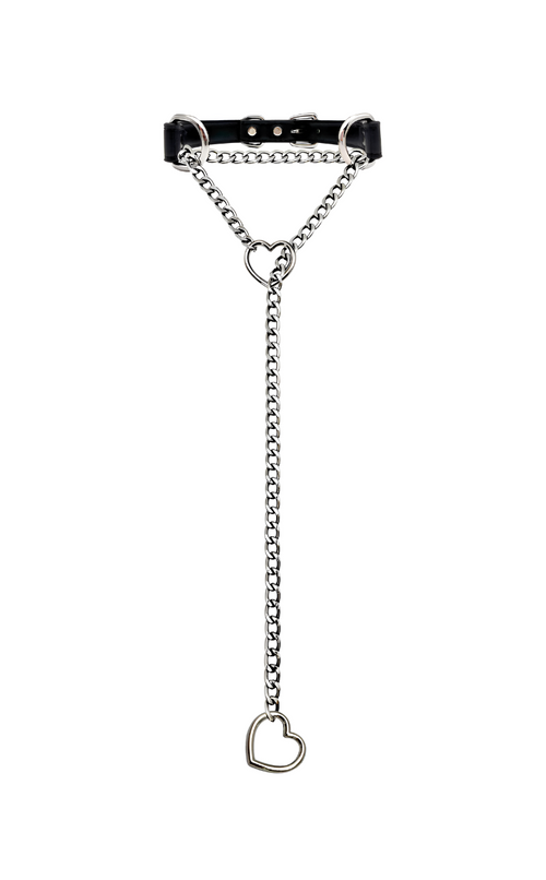 Heart Slip Chain Leather Choker Collar