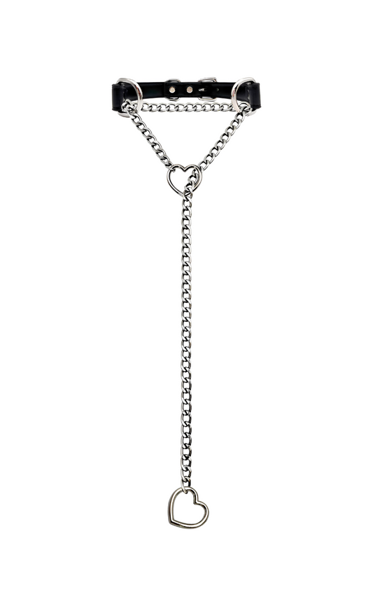 Heart Slip Chain Leather Choker Collar