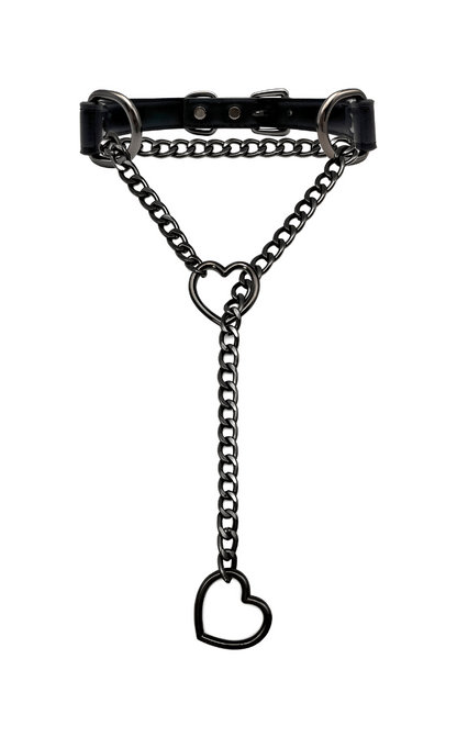Heart Slip Chain Leather Choker Collar