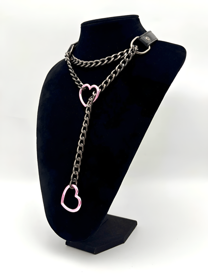 Heart Slip Chain Leather Choker Collar