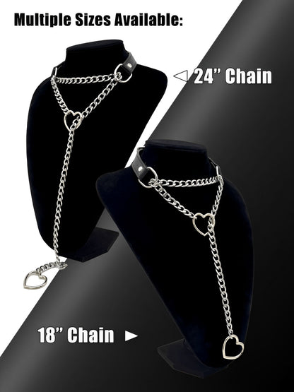 Heart Slip Chain Leather Choker Collar