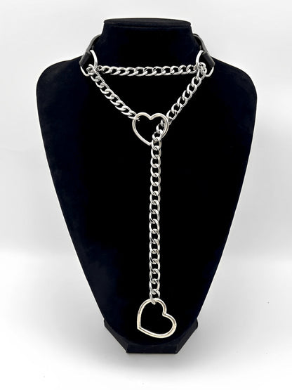 Heart Slip Chain Leather Choker Collar