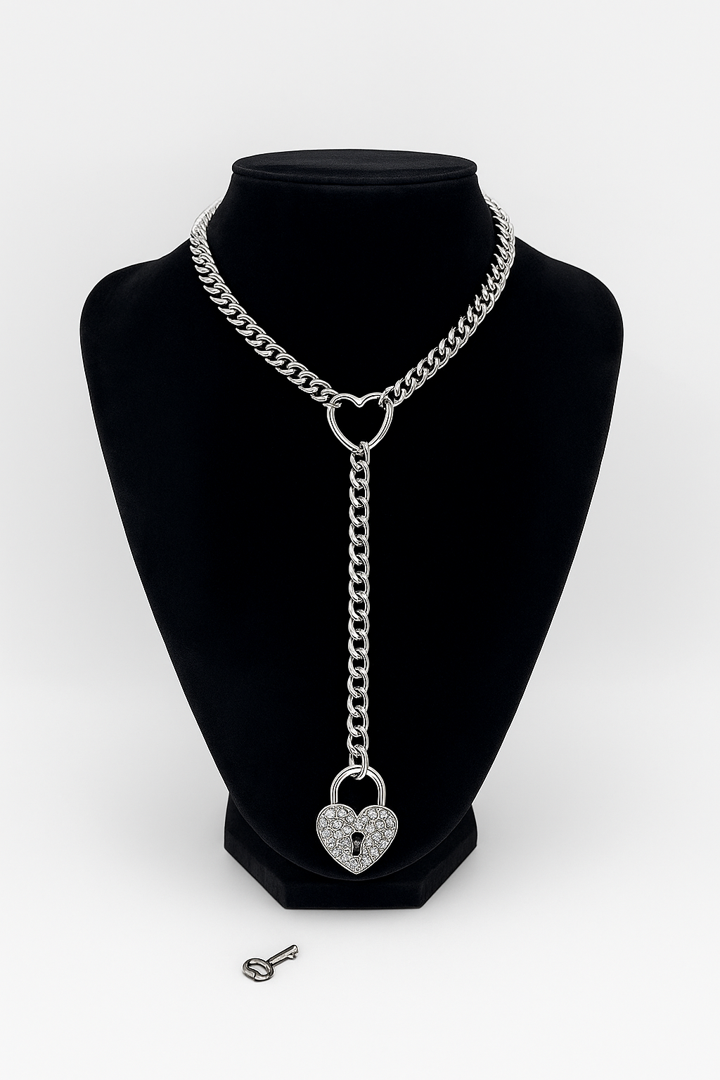 Crystal Heart Lock & Key Slip Chain