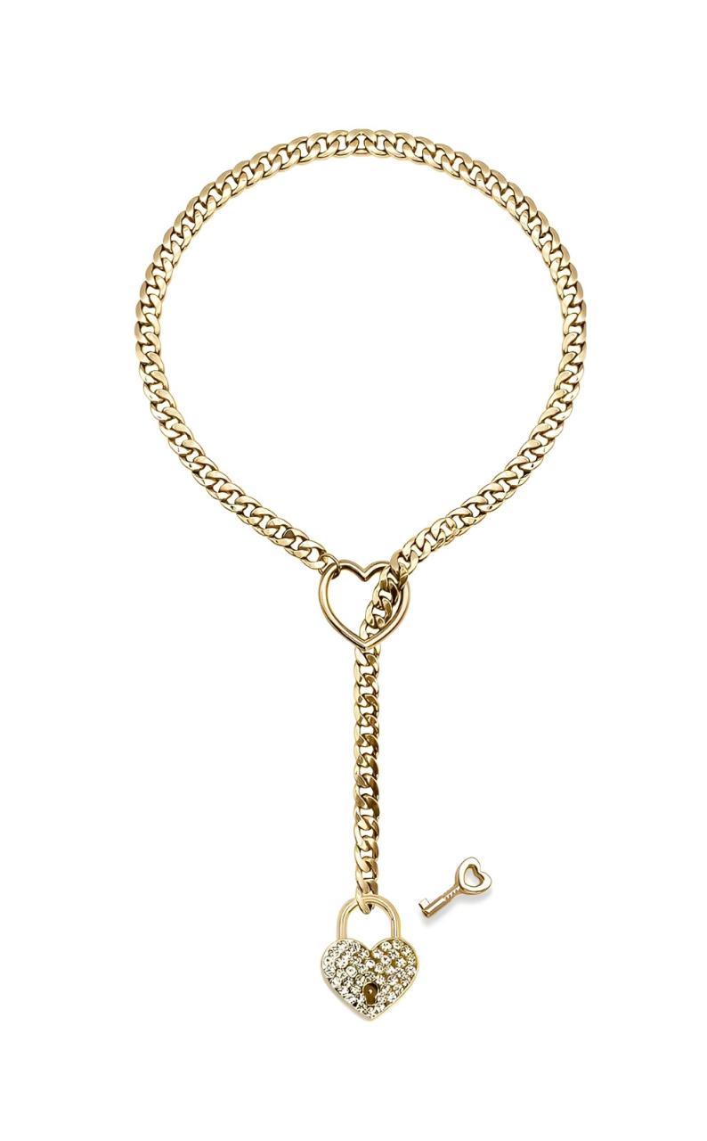Crystal Heart Lock & Key Slip Chain