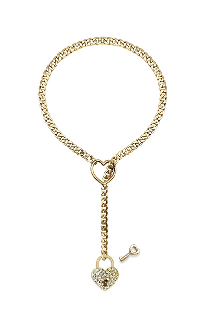 Crystal Heart Lock & Key Slip Chain